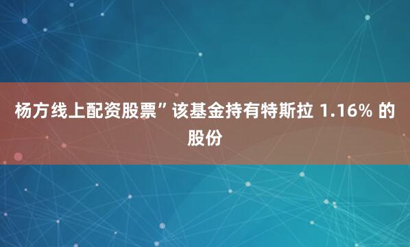 杨方线上配资股票”　　该基金持有特斯拉 1.16% 的股份